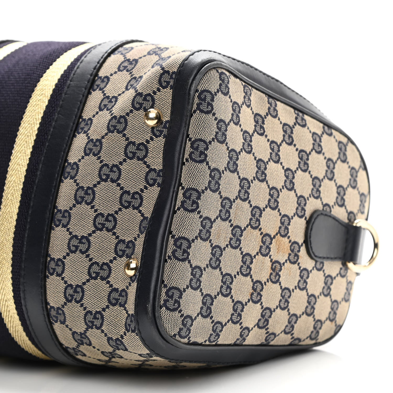 Gucci Monogram Vintage Web Medium Boston Gold Navy 10 of 15