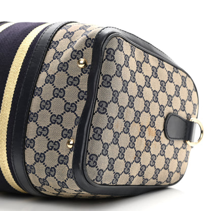 Gucci Monogram Vintage Web Medium Boston Gold Navy 10 of 15