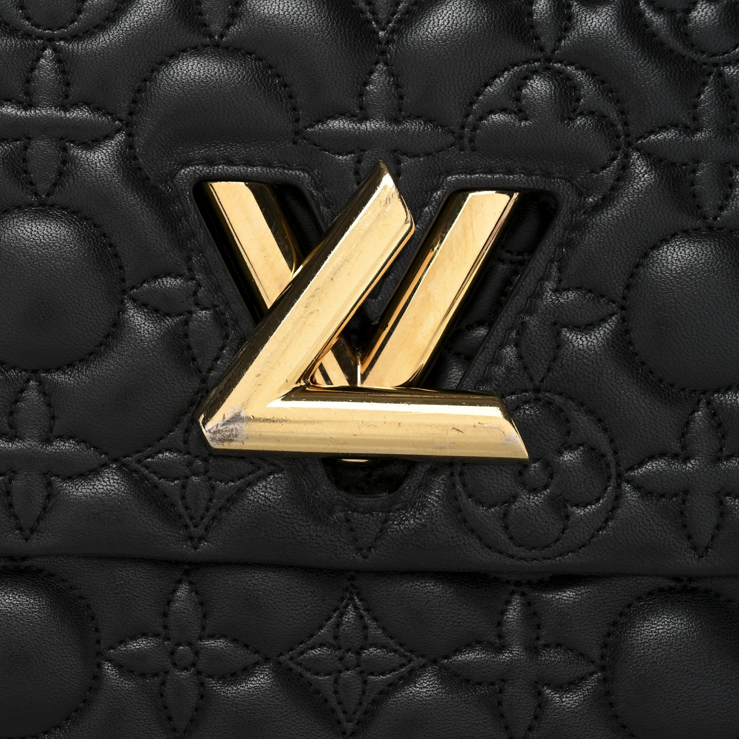 Louis Vuitton Lambskin Flower Quilted Twist Shoulder Bag GM Black