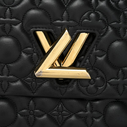 Louis Vuitton Lambskin Flower Quilted Twist Shoulder Bag GM Black 7 of 12