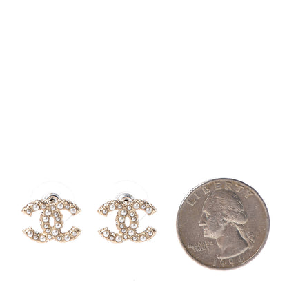 Chanel Pearl Crystal CC Earrings Light Gold 2 of 3