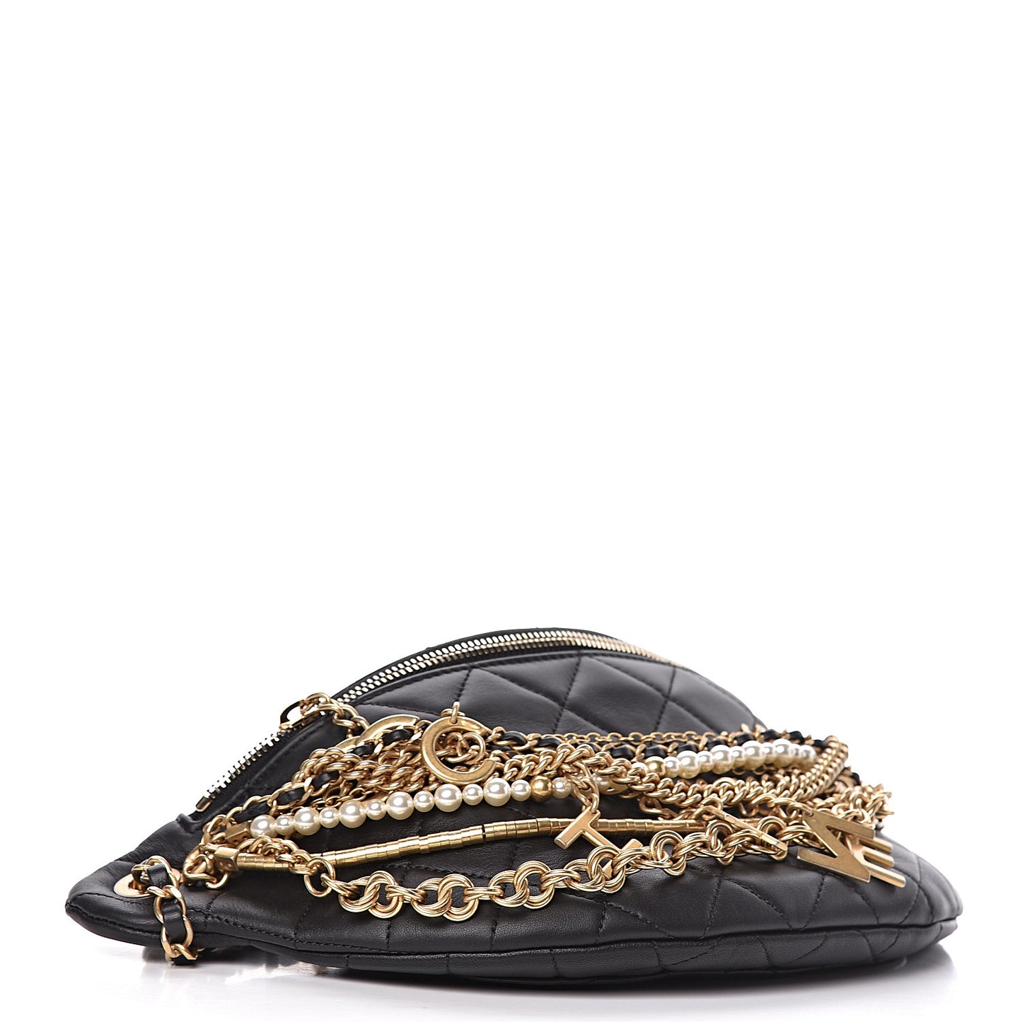 Lambskin Quilted All About Chains Waist Belt Bag Black