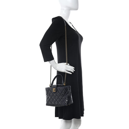 Chanel Glazed Calfskin Quilted Small Gold Bar Tote Navy Blue 2 of 14