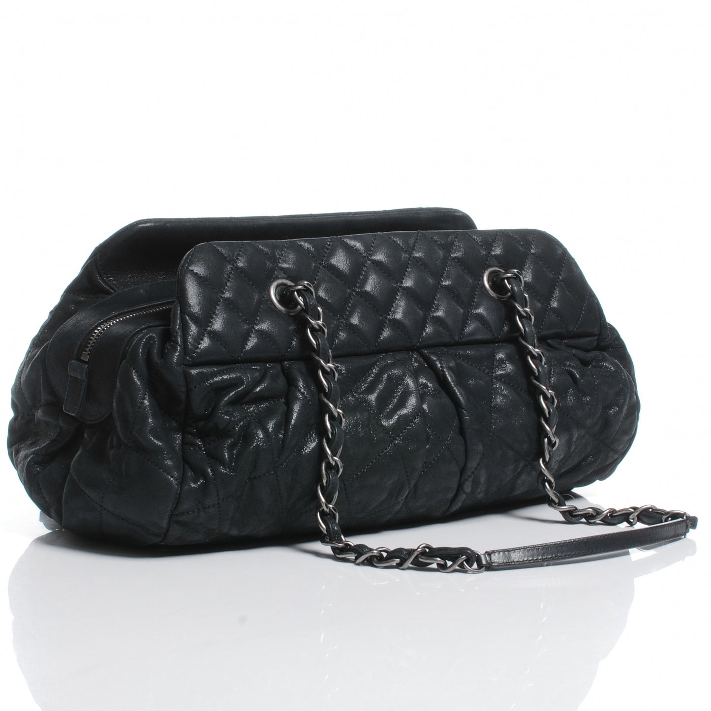 Iridescent Calfskin Chic Quilt Bowling Bag Black