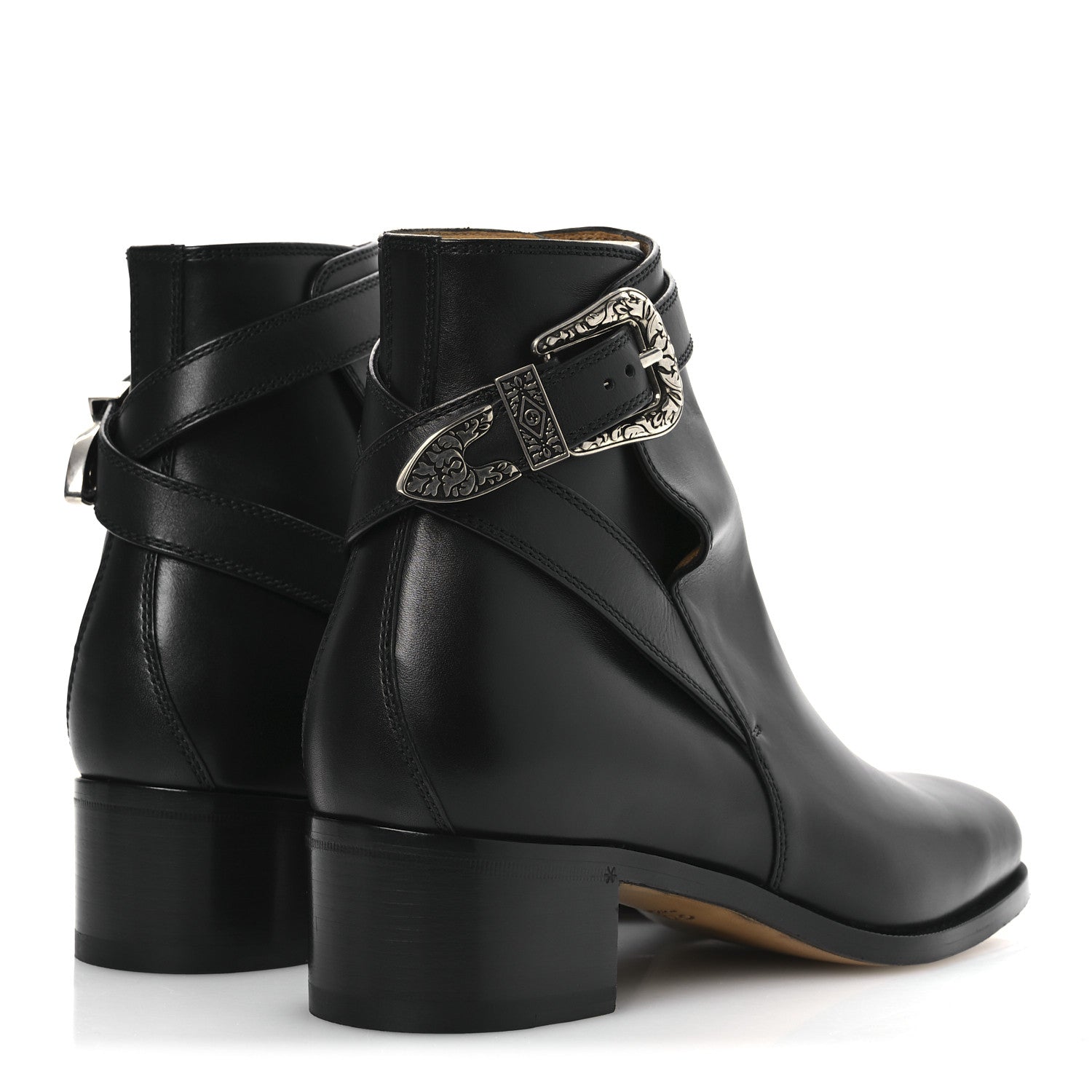 Gucci Calfskin Jakarta Buckle Boots 8 Black 5 of 11