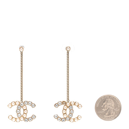 Chanel Crystal Pearl Dazzling Domino Drop Earrings Matte Gold 2 of 5