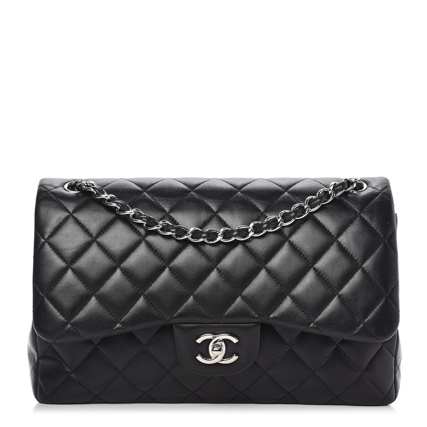 Lambskin Quilted Jumbo Double Flap Black
