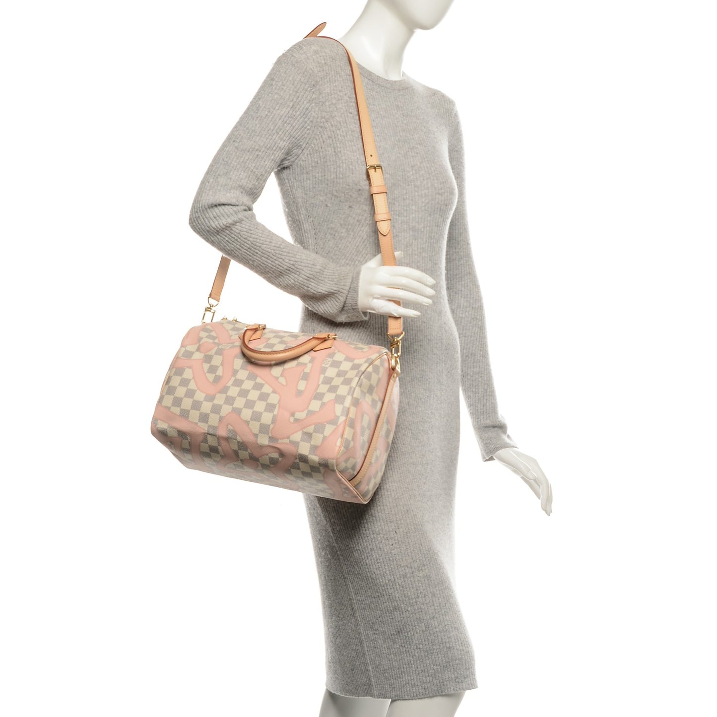 Damier Azur Tahitienne Speedy Bandouliere 30 Rose Ballerine