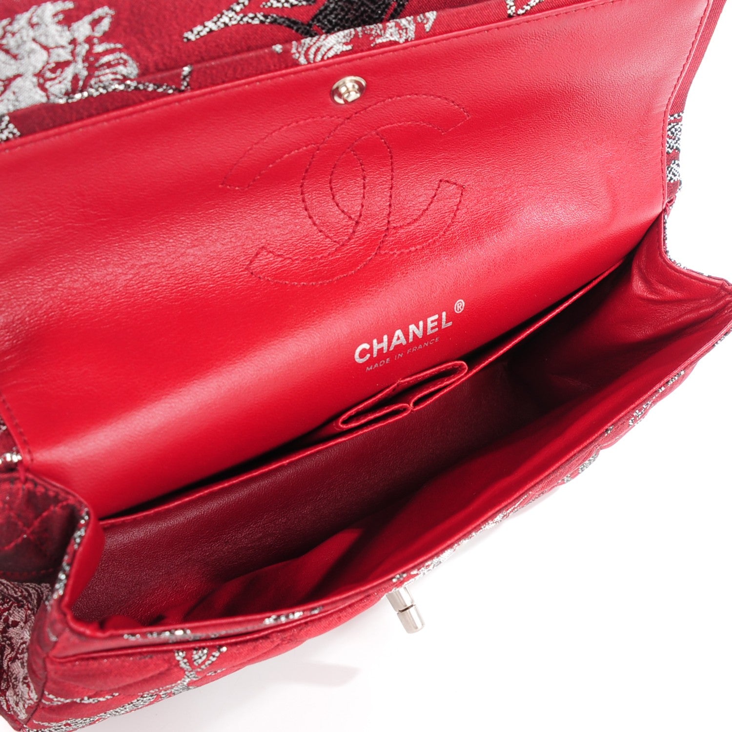 Chanel Metallic Brocade Quilted Medium Double Flap Rouge Argent 9 of 9