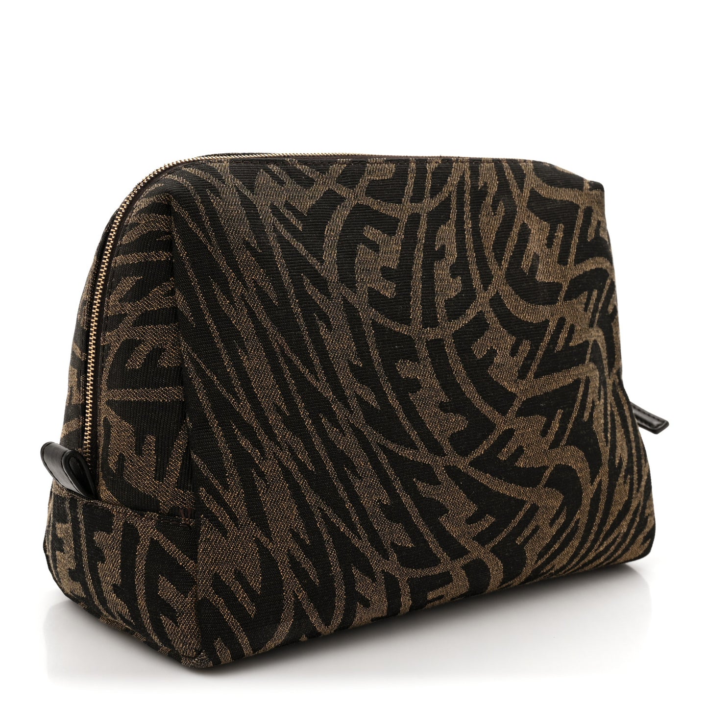 X SARAH COLEMAN Fabric Jacquard Vitello King FF Vertigo Medium Trapezoid Beauty Pouch Tobacco Moro Black
