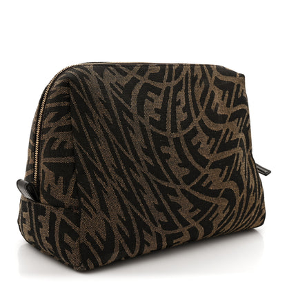 Fendi X SARAH COLEMAN Fabric Jacquard Vitello King FF Vertigo Medium Trapezoid Beauty Pouch Tobacco Moro Black 3 of 11