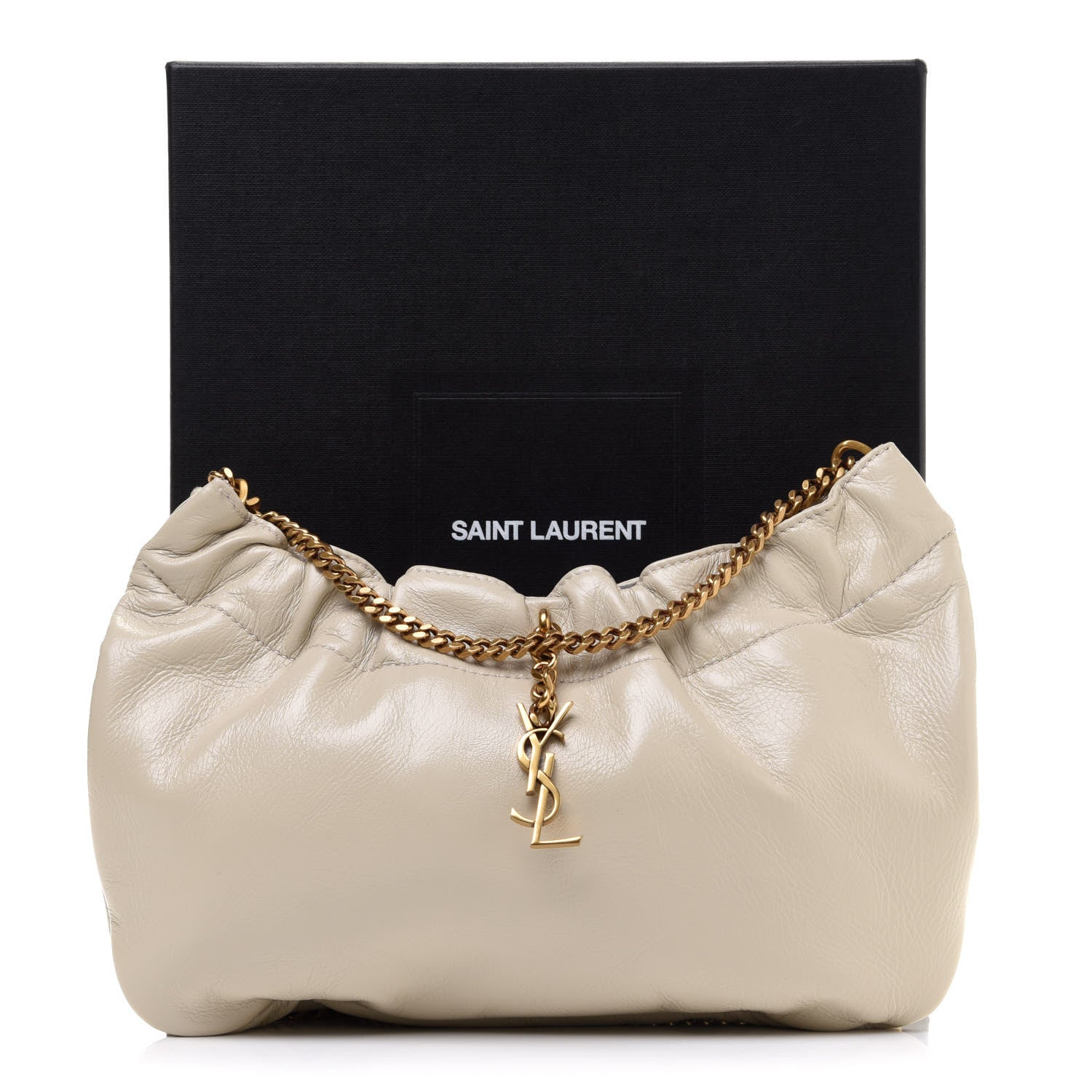 Saint Laurent Calfskin Pac Pac Ruched Hobo Winter White 10 of 10