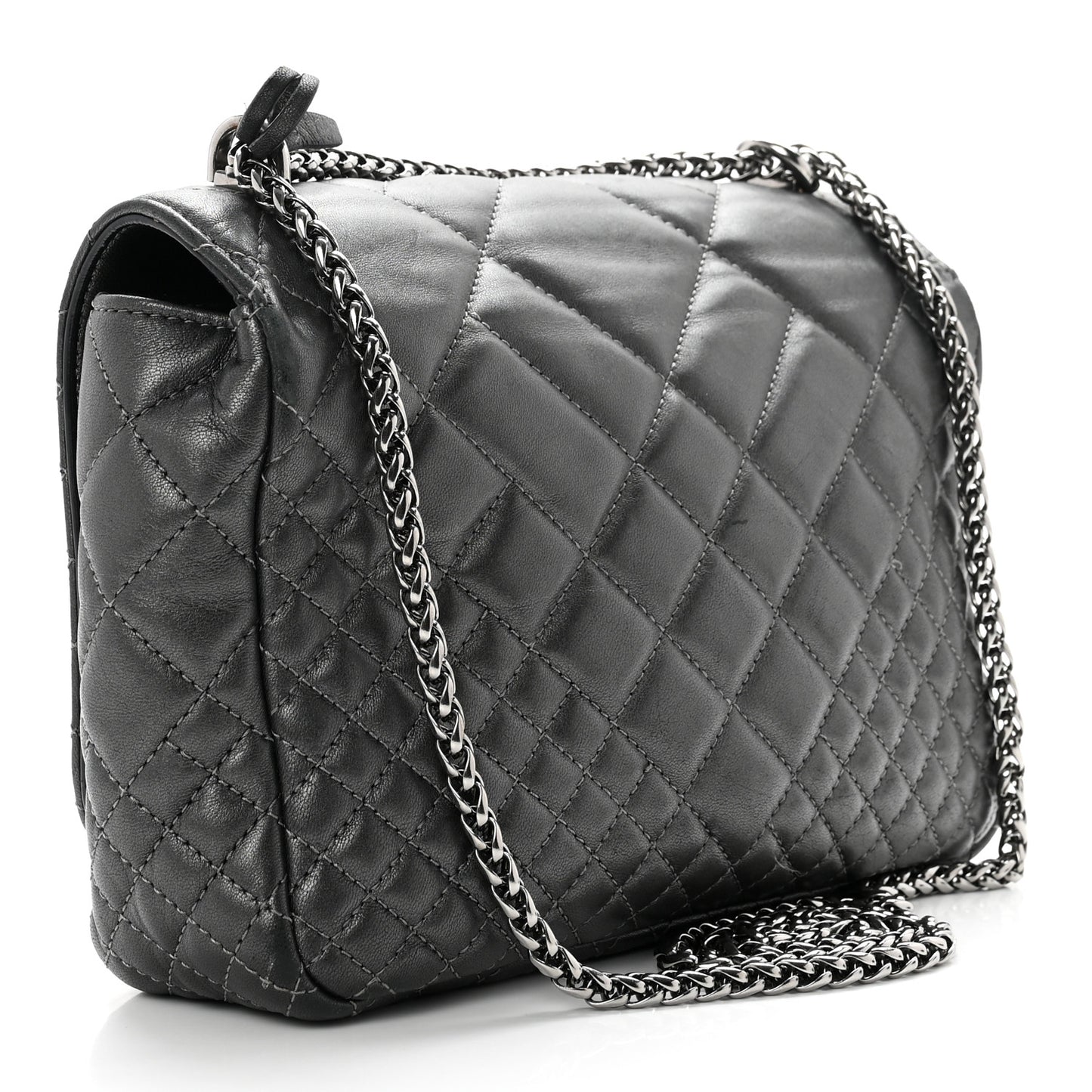 Metallic Nappa Quilted Icon Shoulder Bag Grey