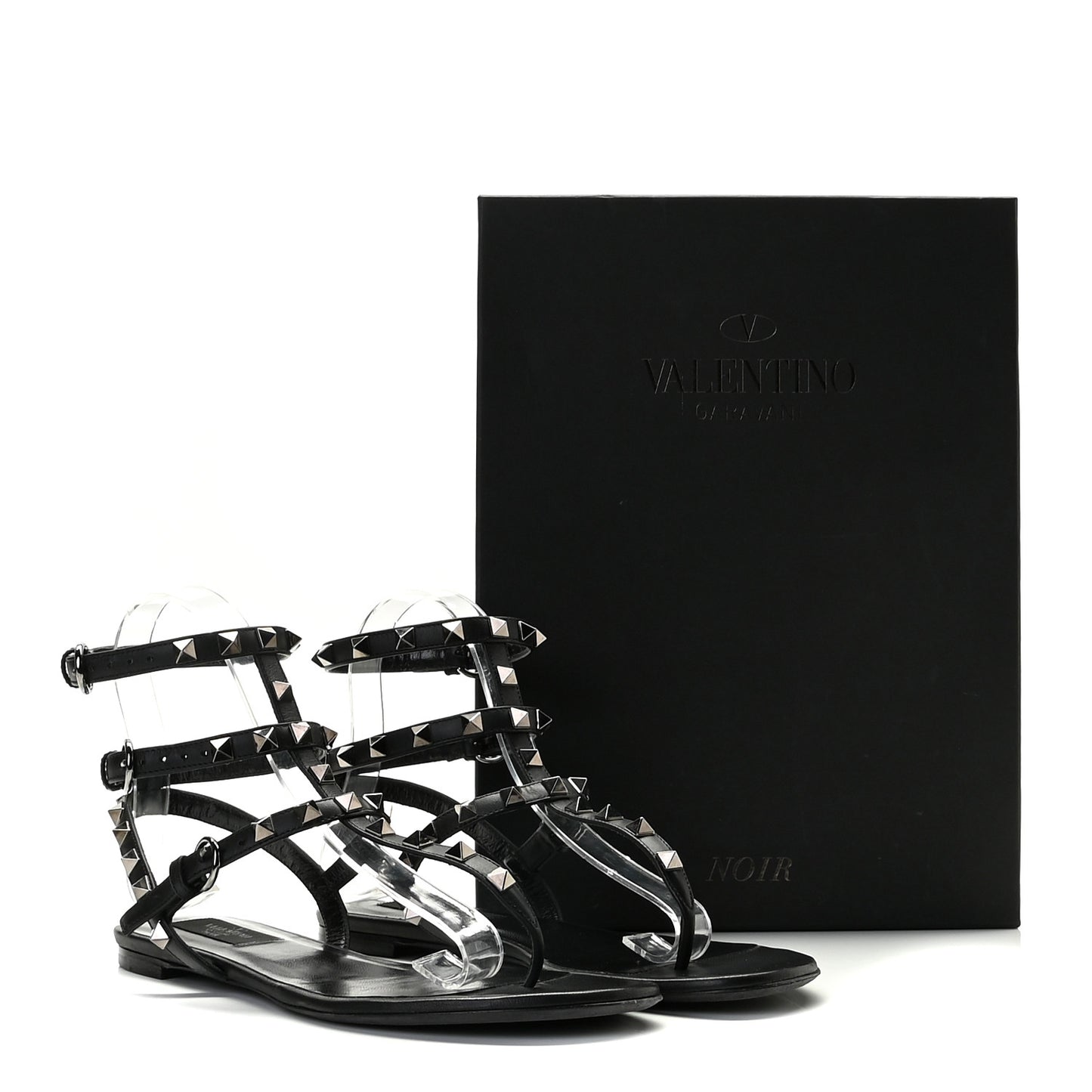 Nappa Rockstud Ankle Strap Flat Thong Sandals 37.5 Black