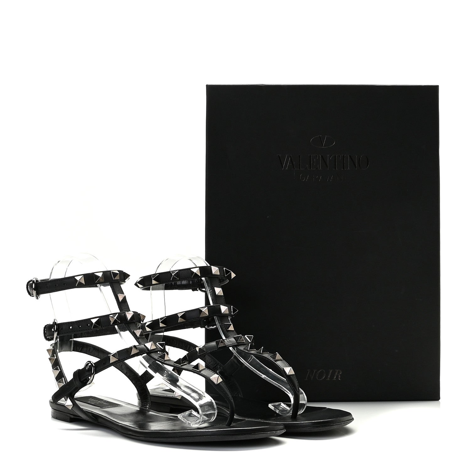 Valentino Garavani Nappa Rockstud Ankle Strap Flat Thong Sandals 37.5 Black 13 of 13