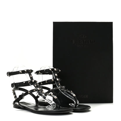 Valentino Garavani Nappa Rockstud Ankle Strap Flat Thong Sandals 37.5 Black 13 of 13