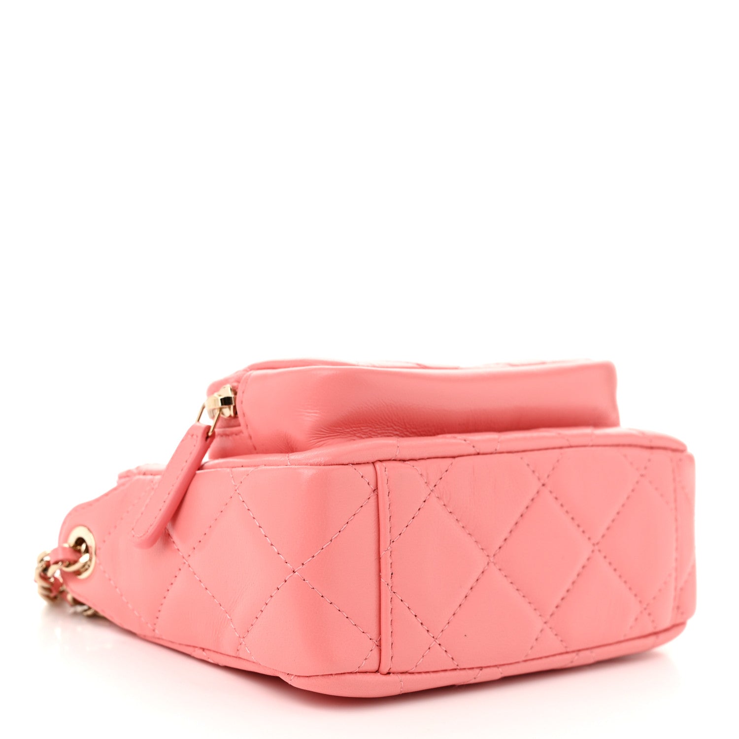Chanel Shiny Crumpled Lambskin Quilted Mini Clutch With Chain  Pink 4 of 11
