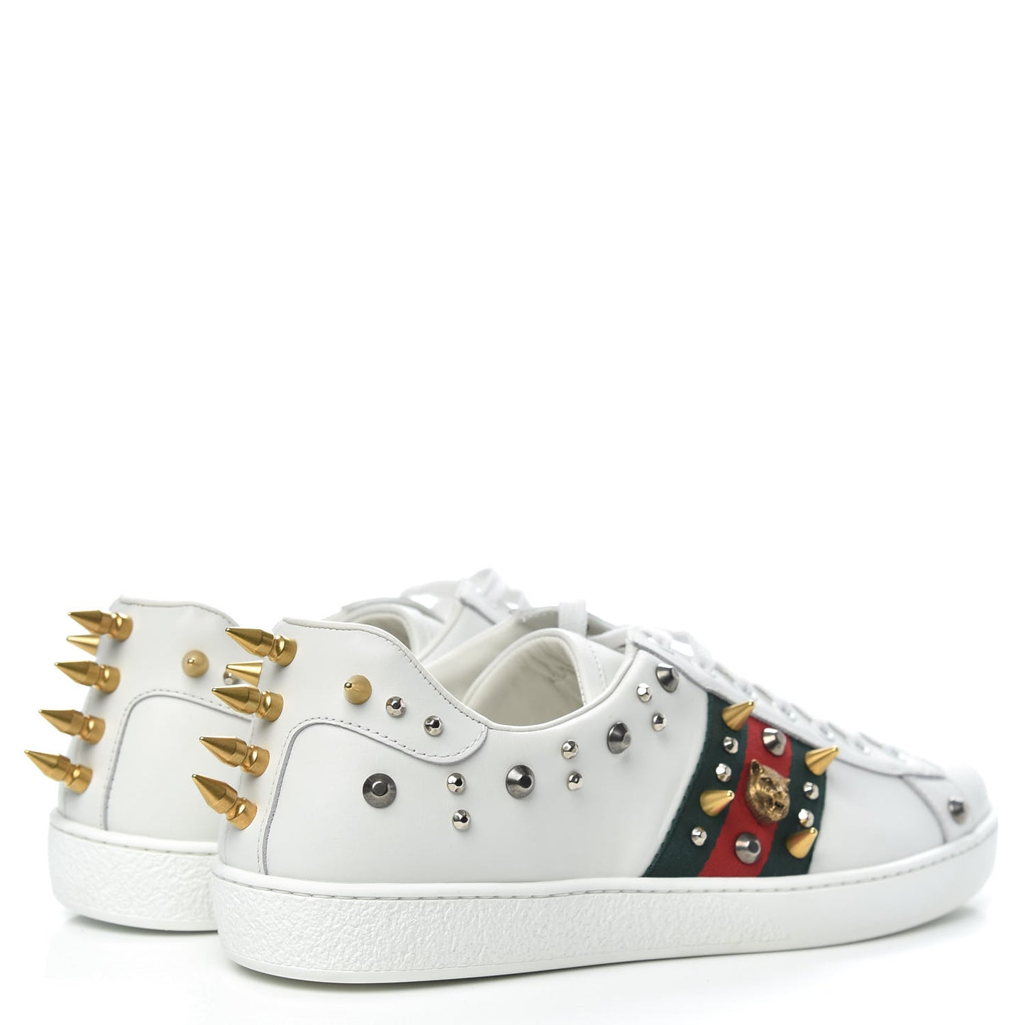 Mens Calfskin Web Studded Ace Sneakers 9.5 White