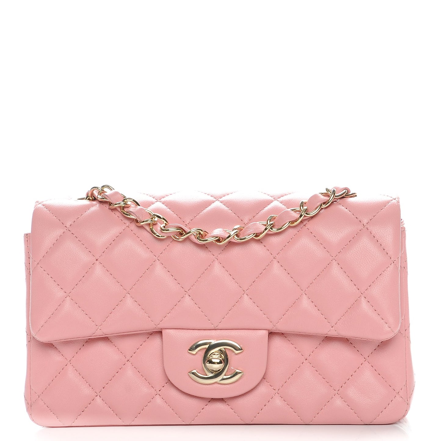 Lambskin Quilted Mini Rectangular Flap Pink