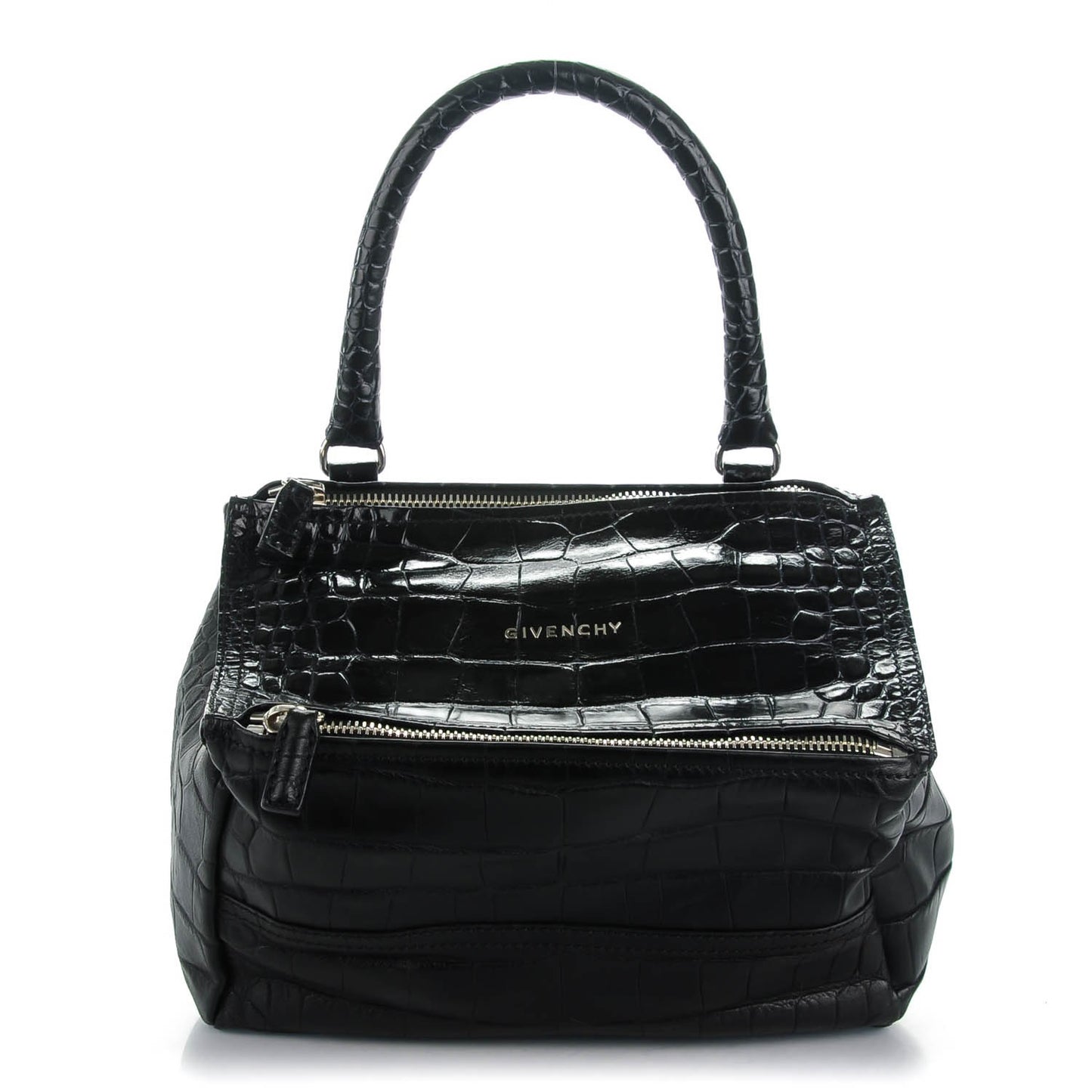 Calfskin Crocodile Embossed Small Pandora Black
