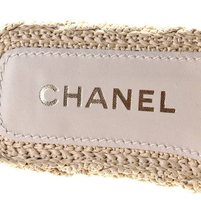Chanel Raffia CC Espadrille Slip On Sandals 37 Beige 6 of 7