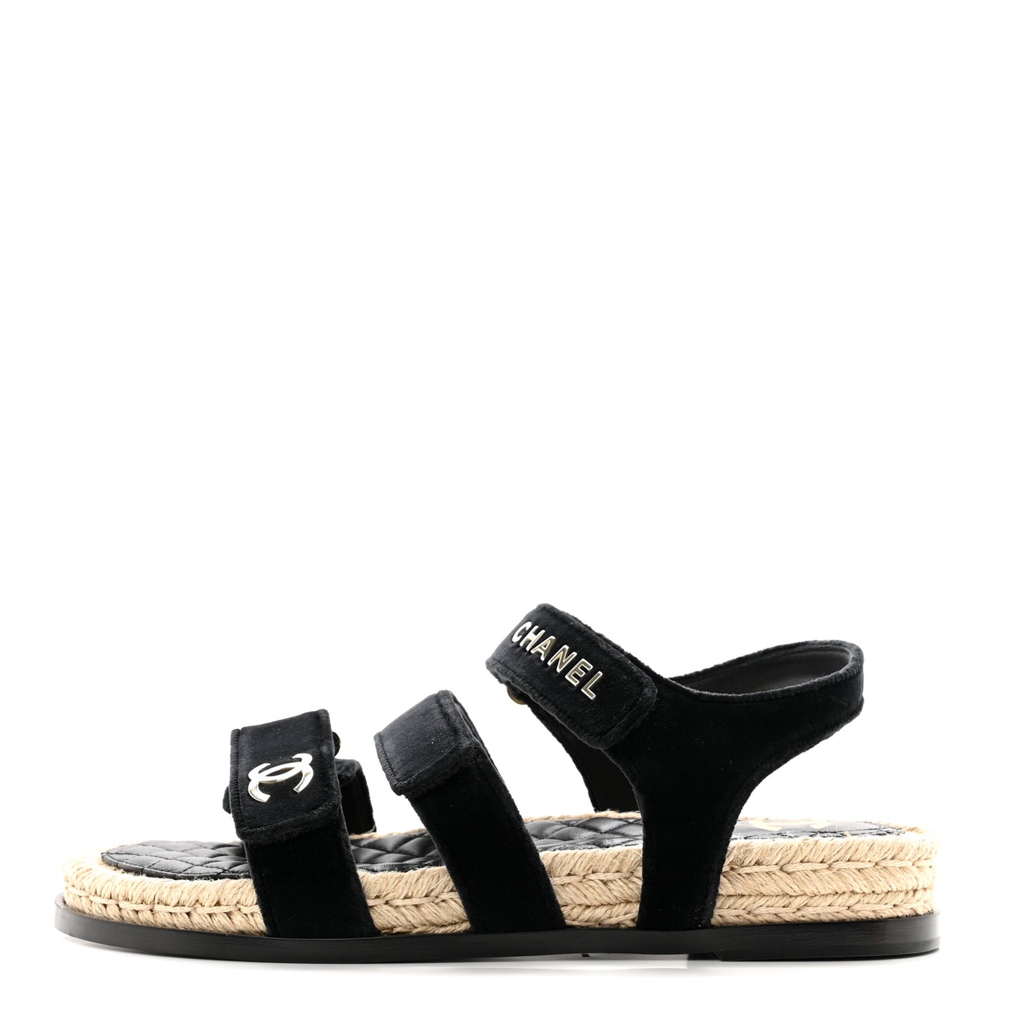 Velvet Lambskin CC Flat Sandals 40 Black