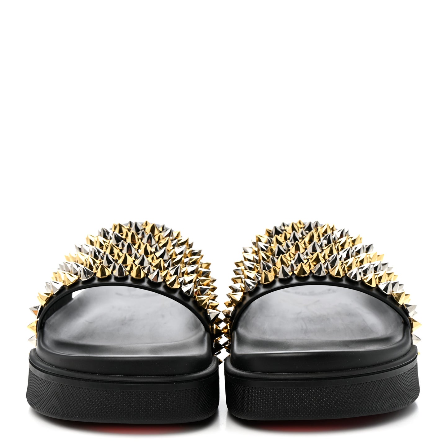 Calfskin Studded Mens Pool Roc Flat Slide Sandals 44 Black Multicolor