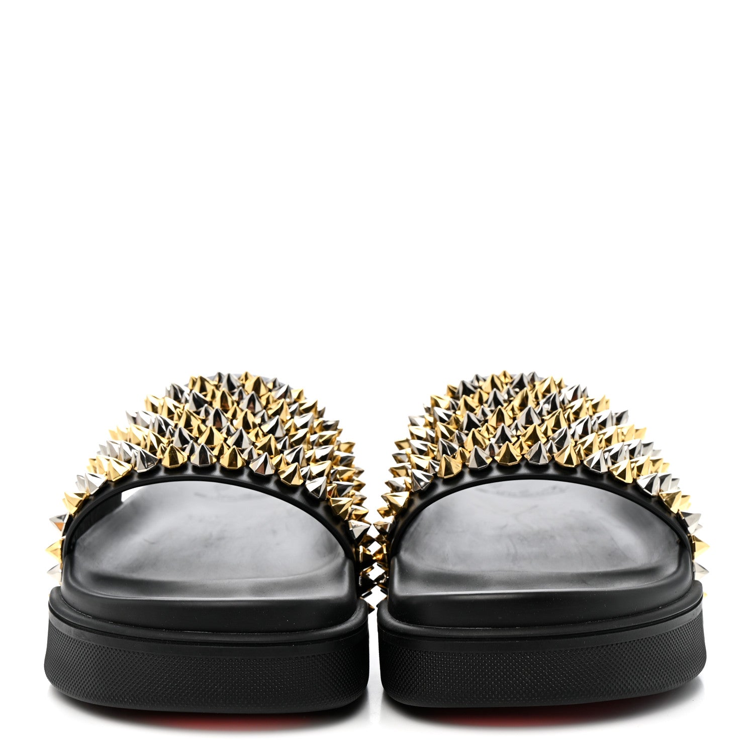 Christian Louboutin Calfskin Studded Mens Pool Roc Flat Slide Sandals 44 Black Multicolor 2 of 11