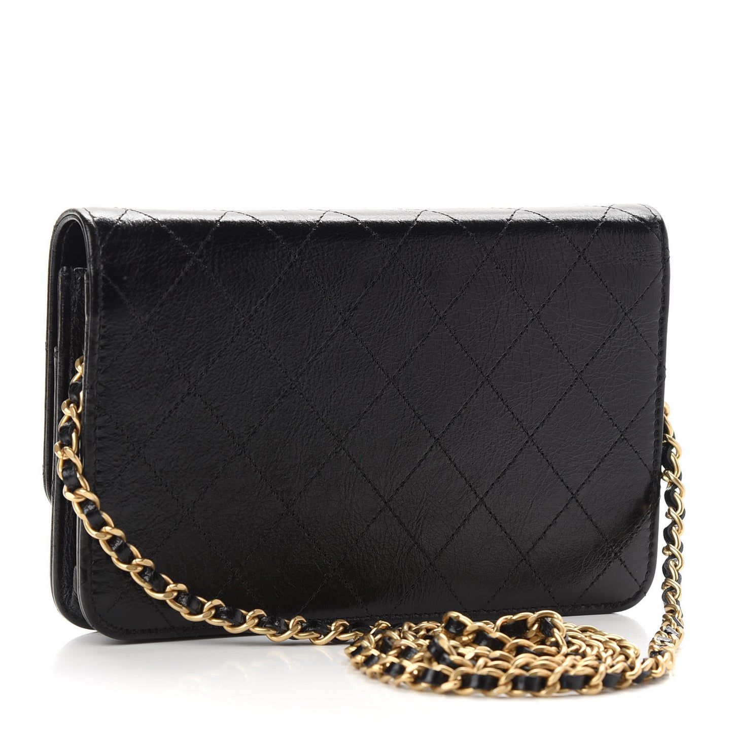 Goatskin Stitched Golden CC Wallet on Chain WOC Black