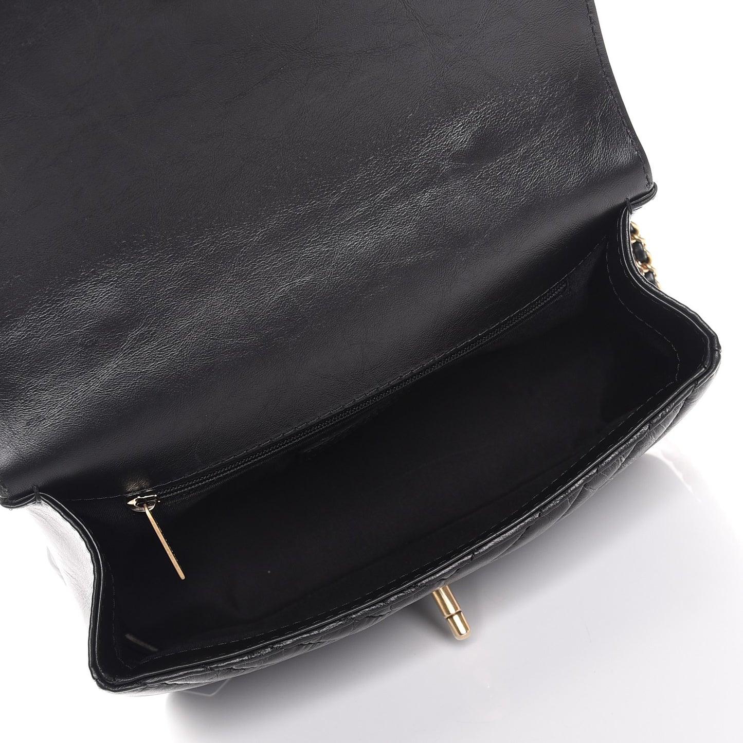 Calfskin Chevron Quilted Top Handle Flap Black