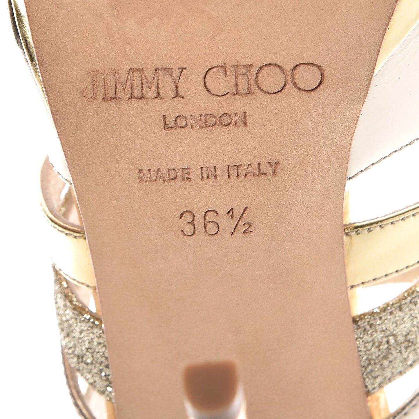Metallic Mirror Calfskin Glitter Buzz 120 Sandals 36.5 Gold