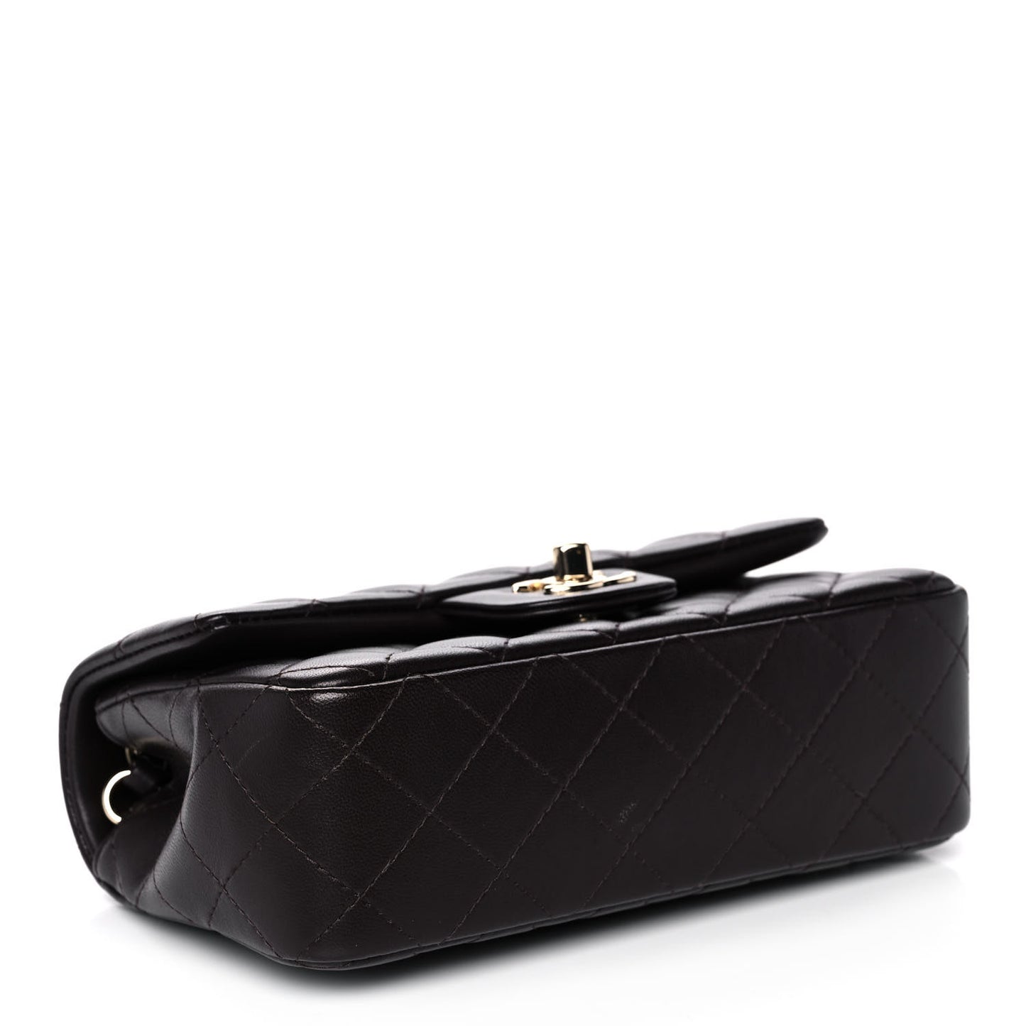 Lambskin Quilted Mini Rectangular Flap Dark Brown