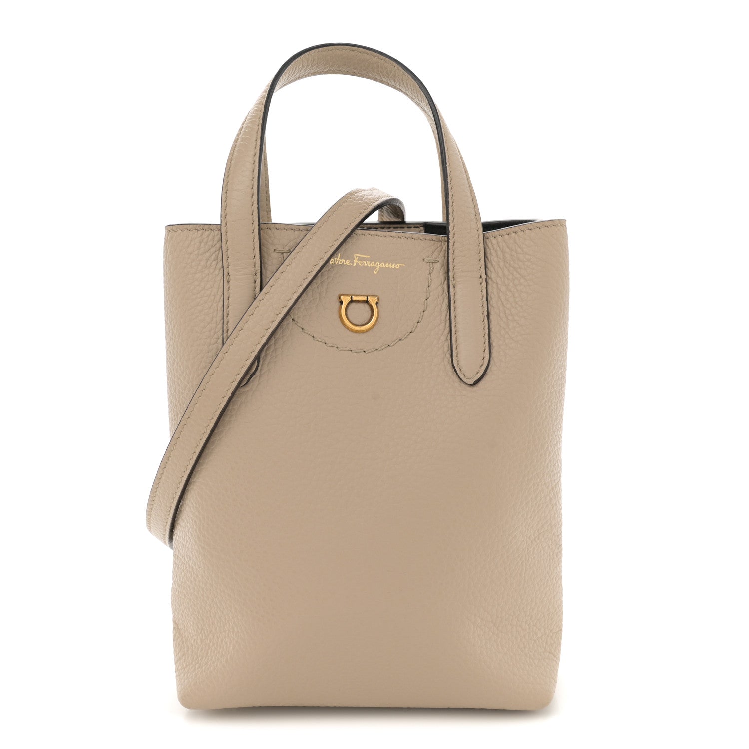 Salvatore Ferragamo Tumbled Calfskin Gancini Mini Bag Beige 1 of 10