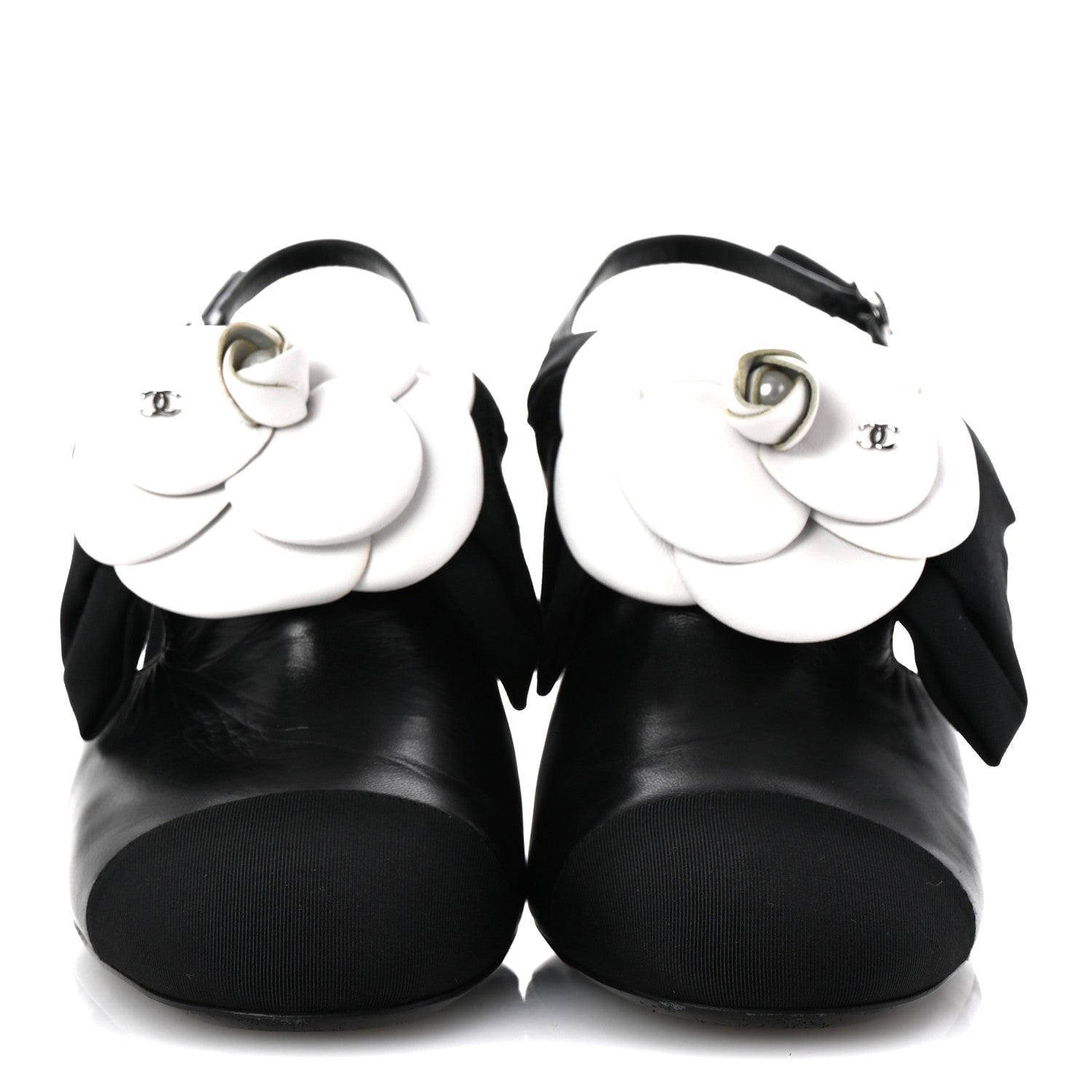 Chanel Lambskin Grosgrain Cap Toe Camellia Bow Slingback Pumps 40 Black 3 of 11