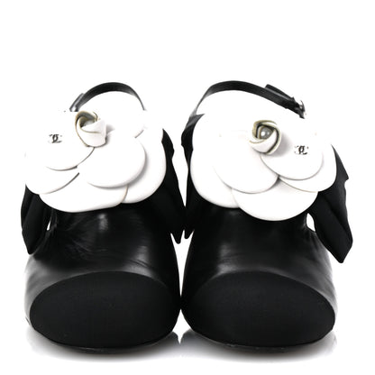 Chanel Lambskin Grosgrain Cap Toe Camellia Bow Slingback Pumps 40 Black 3 of 11