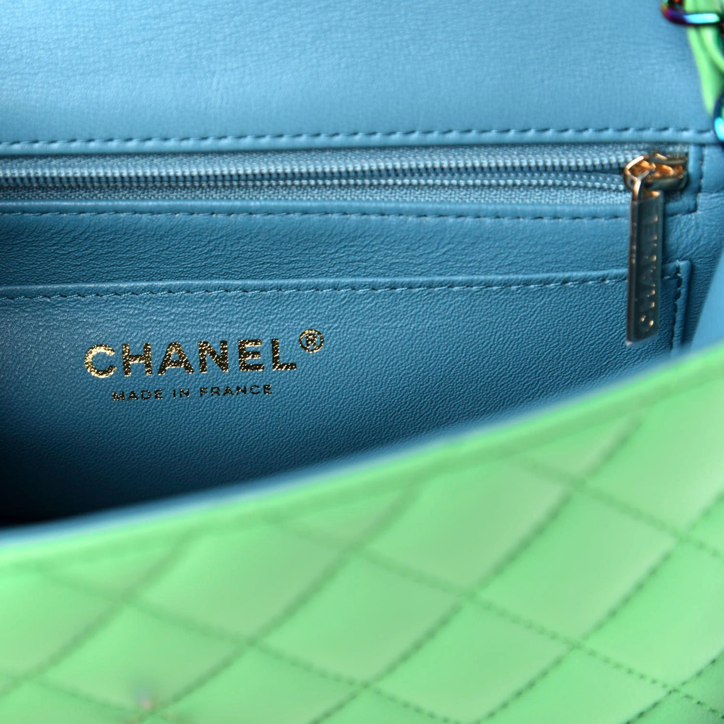 Lambskin Quilted Mini Rectangular Flap Green Blue