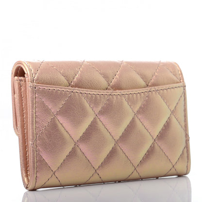 Chanel Iridescent Calfskin Quilted Flap Card Holder Wallet Pink 3 of 8