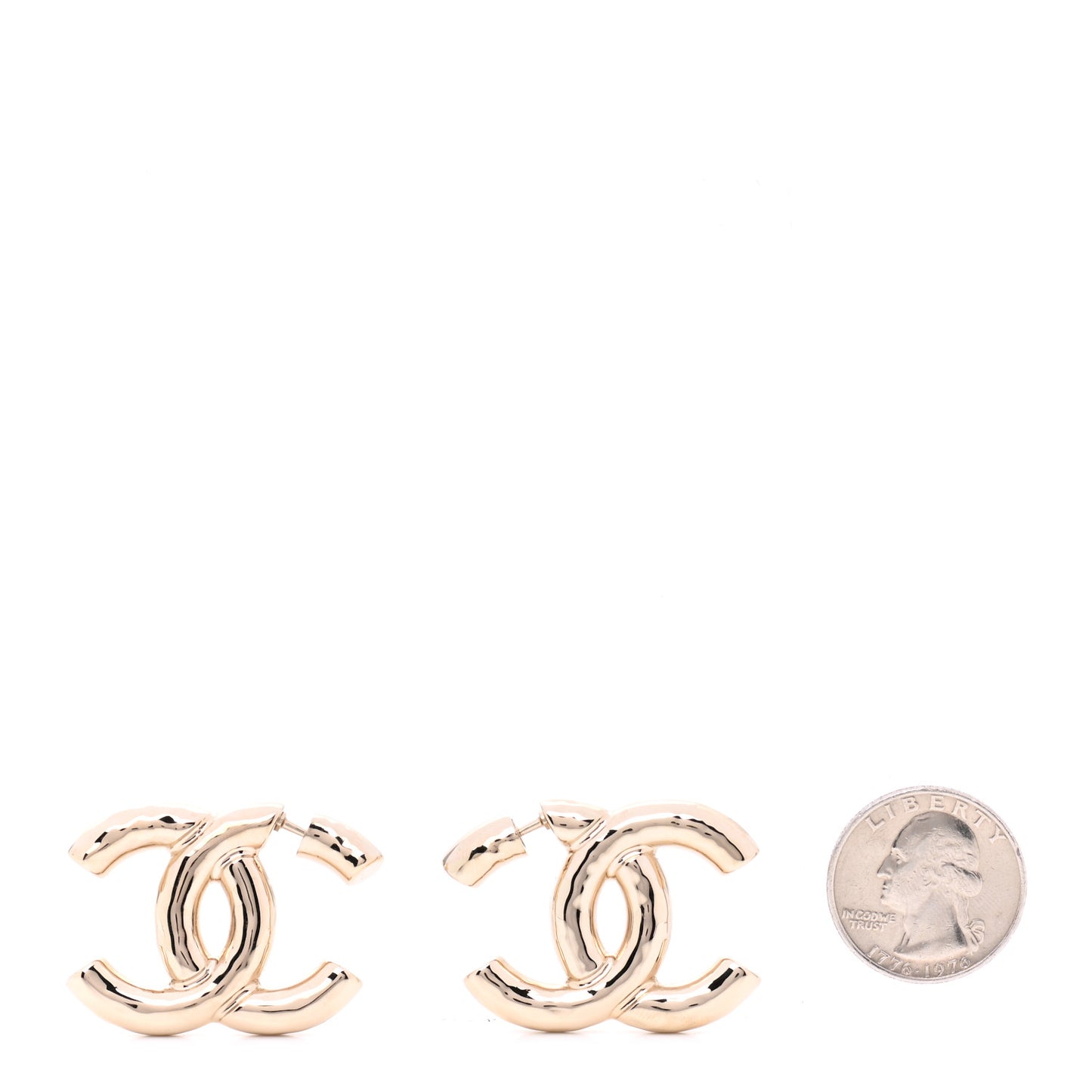 Metal Large CC Earrings Light Gold