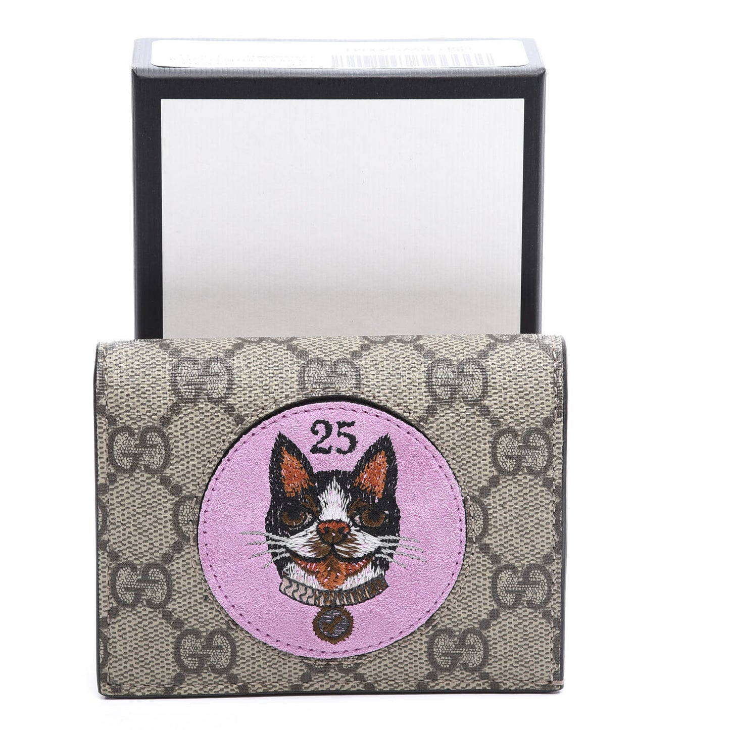 GG Supreme Monogram Bosco Patch Card Case Wallet Beige Malva Hibiscus Red