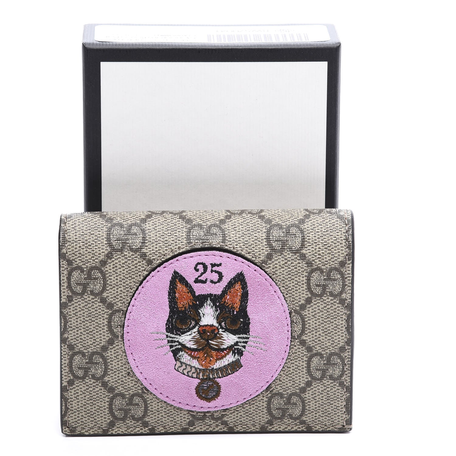 Gucci GG Supreme Monogram Bosco Patch Card Case Wallet Beige Malva Hibiscus Red 10 of 10