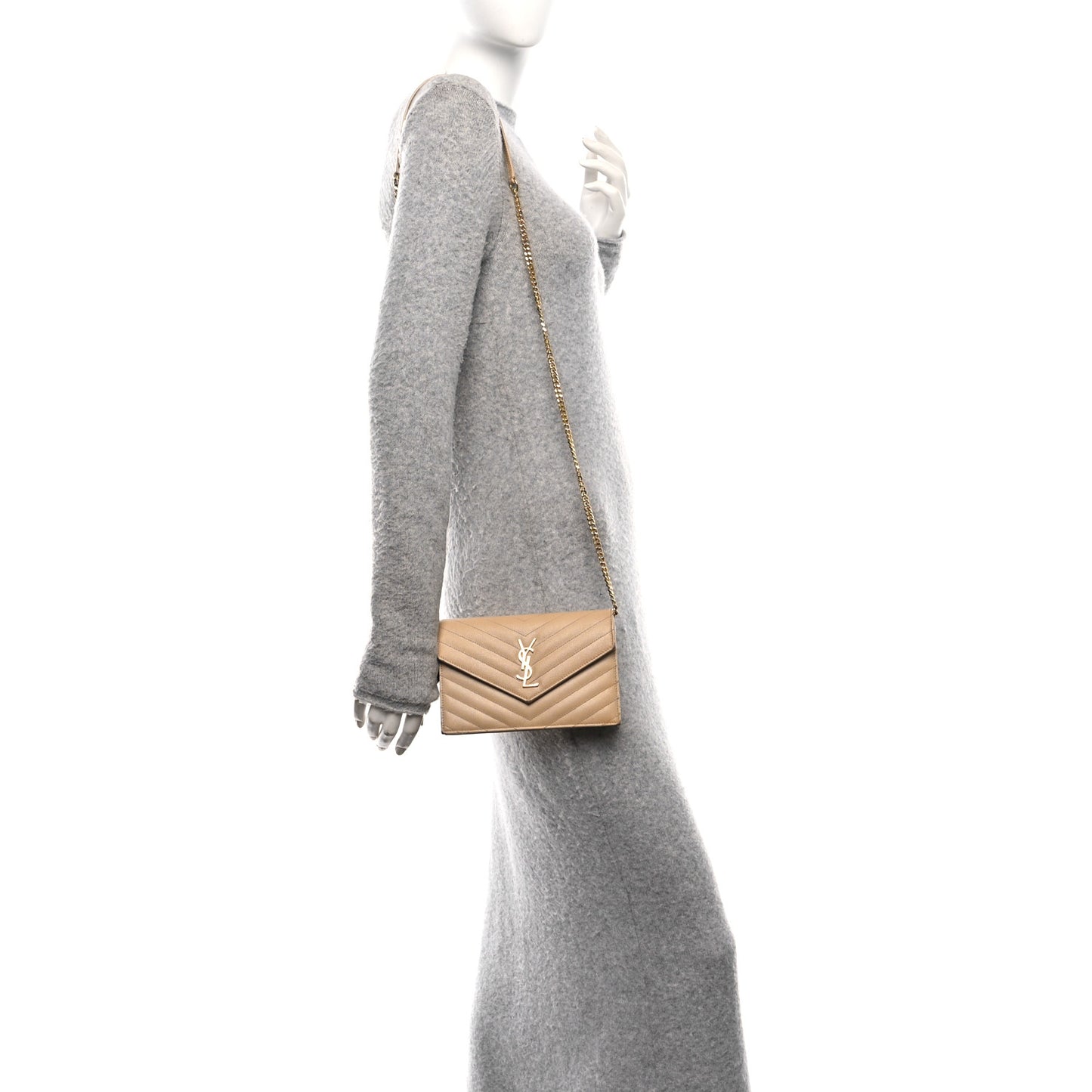 Grain De Poudre Matelasse Chevron Monogram Envelope Chain Wallet Nude Powder