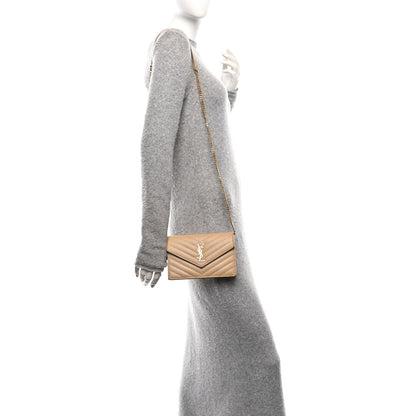 Saint Laurent Grain De Poudre Matelasse Chevron Monogram Envelope Chain Wallet Nude Powder 2 of 12