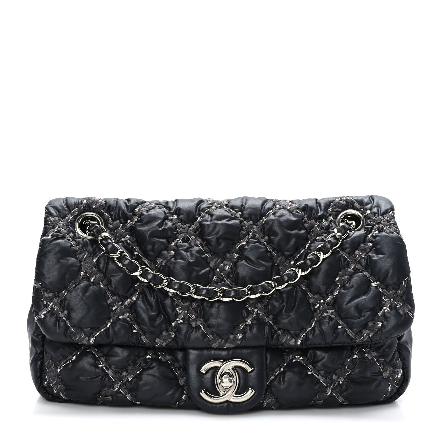 Chanel Nylon Quilted Tweed Stitch Medium Bubble Flap Black 1 of 11