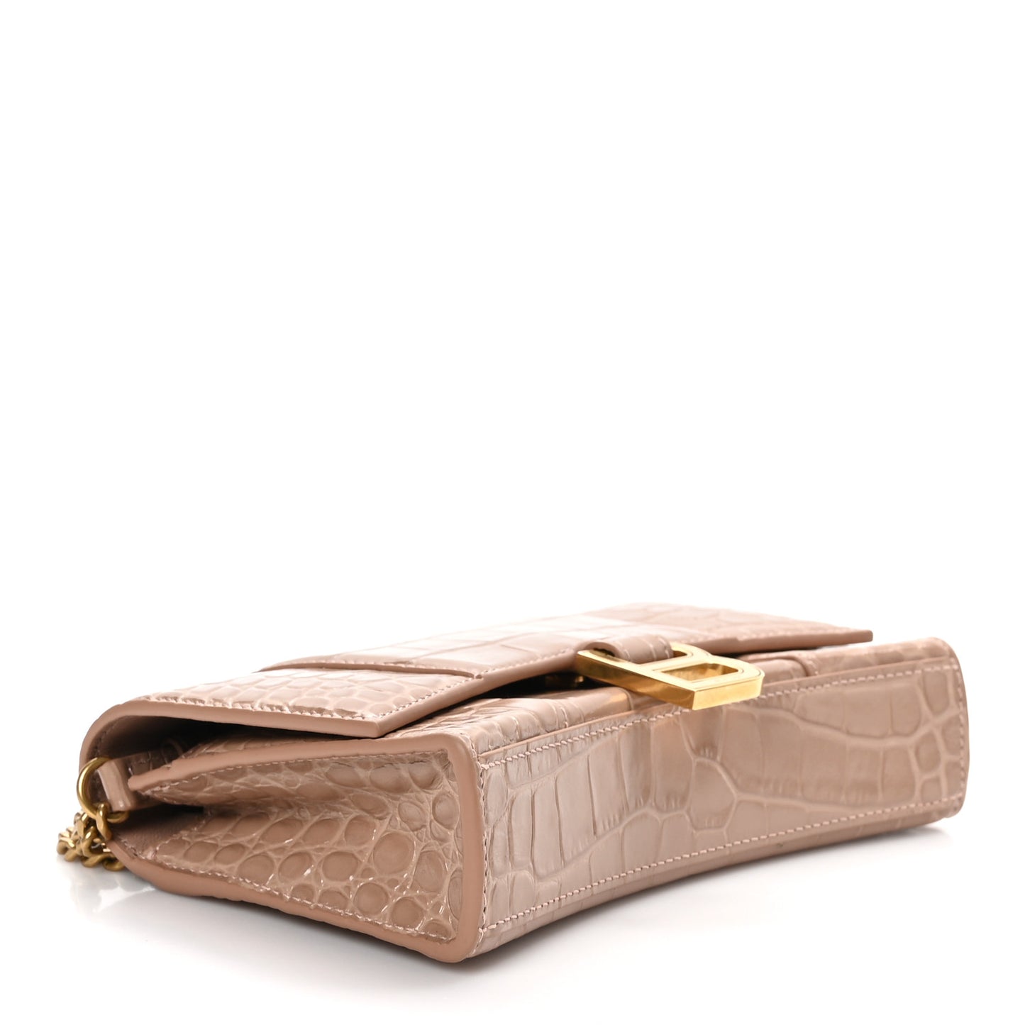 Shiny Calfskin Crocodile Embossed Hourglass Chain Bag Nude Beige