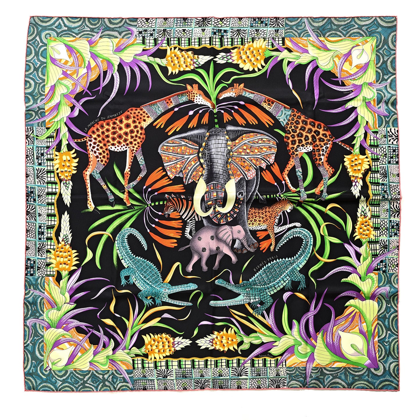 Silk La Marche Du Zambeze Scarf 90 Black Corail Vert