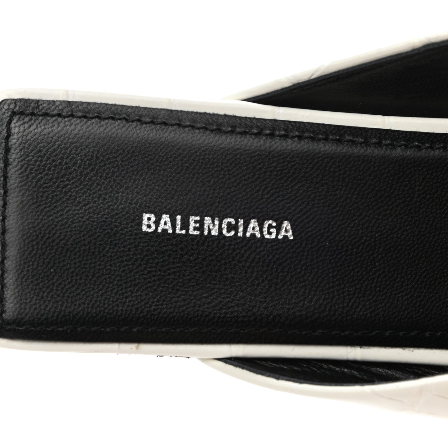 Calfskin Crocodile Embossed Double Square BB 5mm Mules 36.5 White