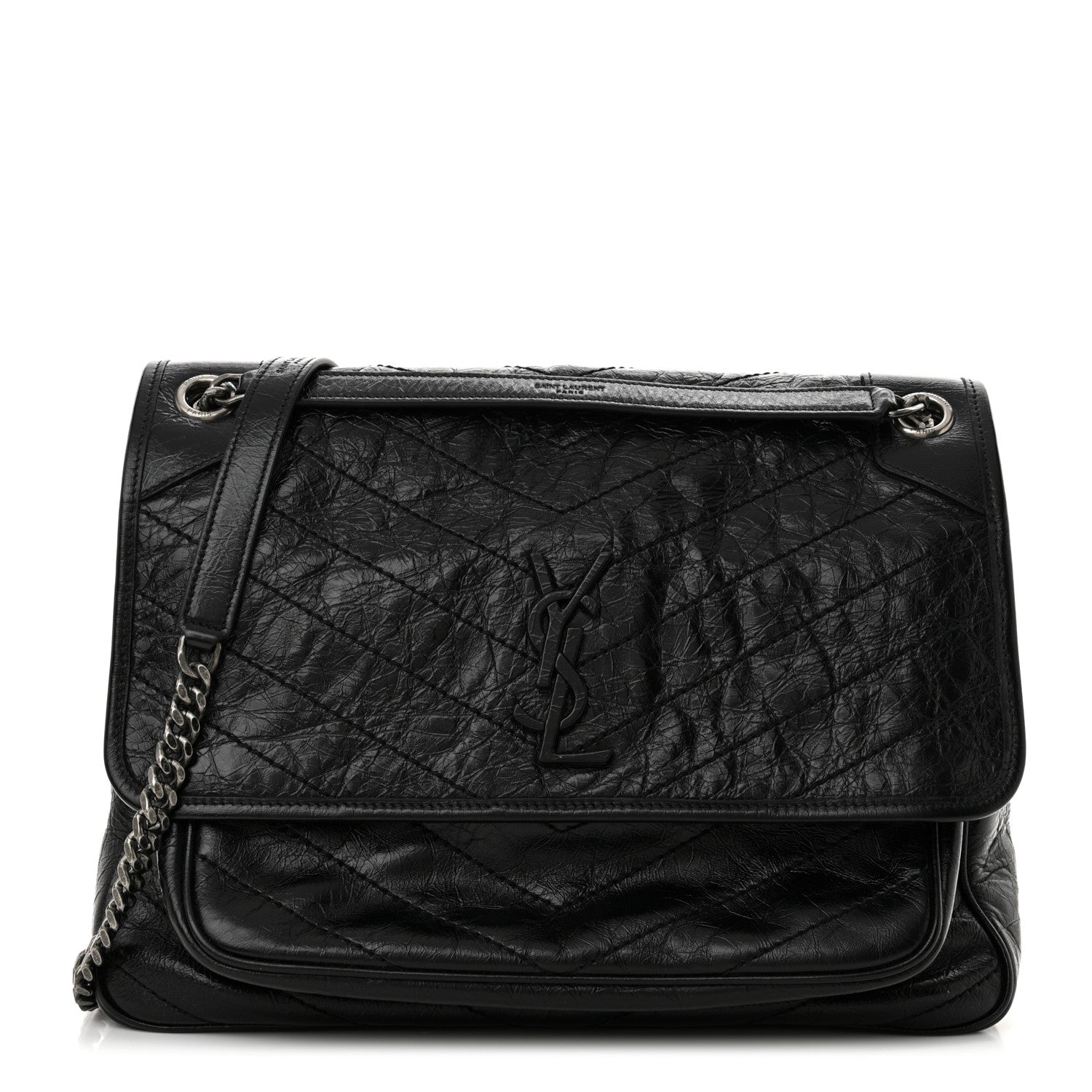 Saint Laurent Crinkled Calfskin Matelasse Monogram Large Niki Chain Satchel Black 1 of 10