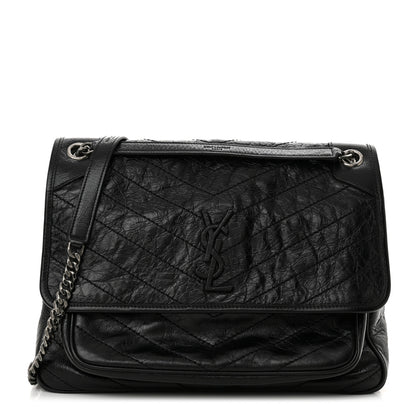 Saint Laurent Crinkled Calfskin Matelasse Monogram Large Niki Chain Satchel Black 1 of 10