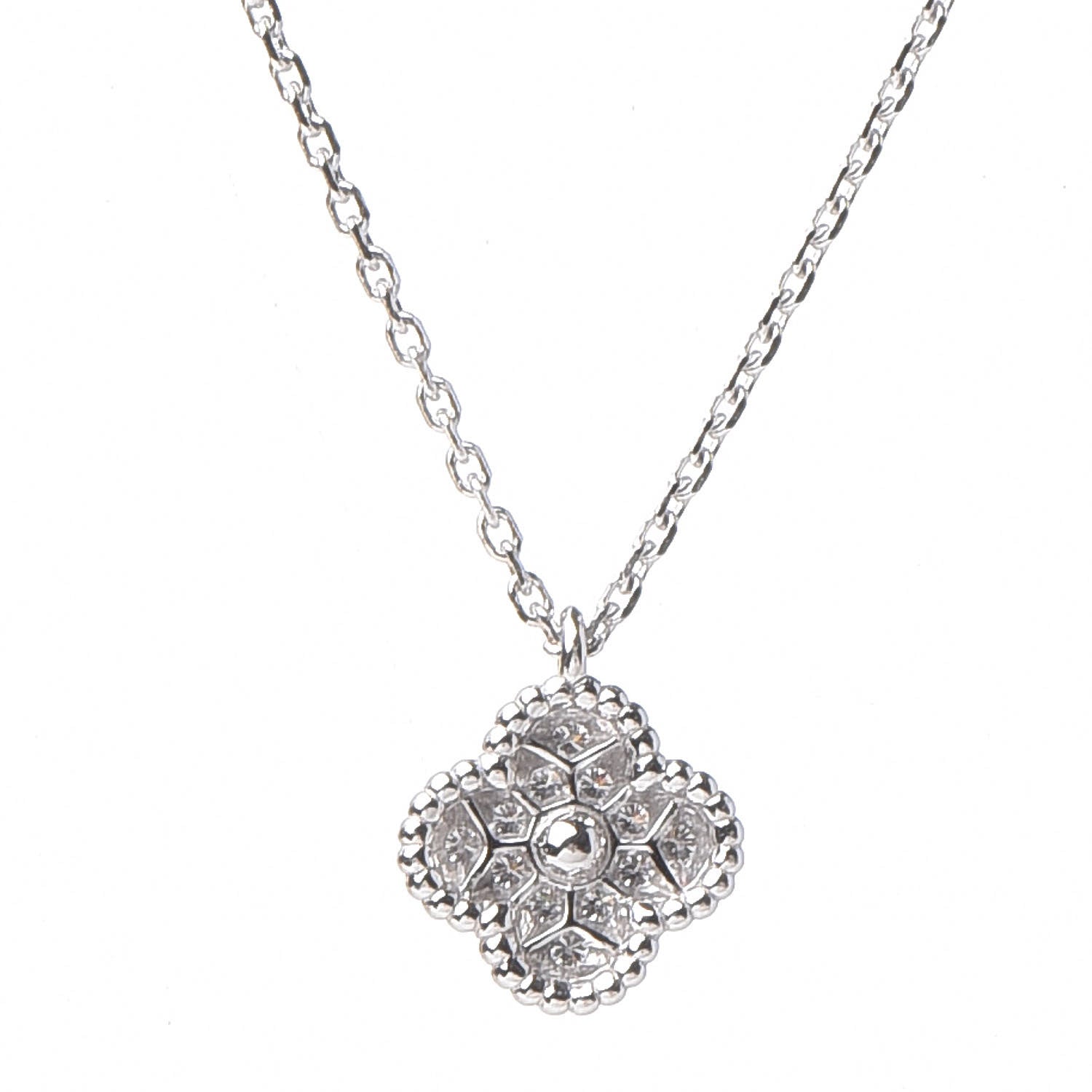 Van Cleef & Arpels 18K White Gold Diamond Sweet Alhambra Pendant Necklace 4 of 8