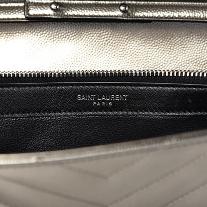 Saint Laurent Metallic Grain De Poudre Matelasse Chevron Monogram Chain Wallet Piombo 8 of 10